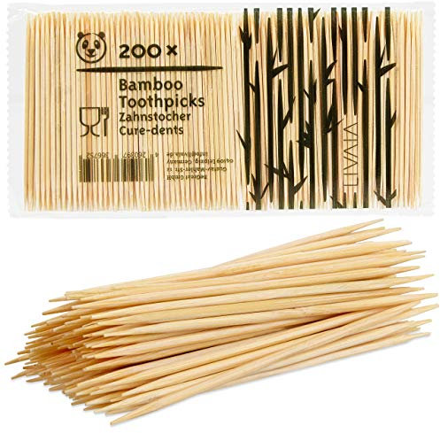 LIVAIA Zahnstocher Holz : 200x Premium Bambus Zahnstocher für schonende Zahnpflege – Holz Zahnstocher aus Bambus für Zahnhygiene und zum Basteln – Zahnhoelzer Holz rund – Nützliche Haushaltshelfer