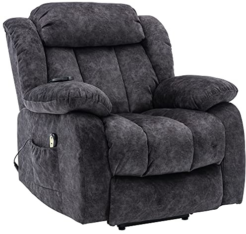 BTM Power Massage Lift Recliner Chair with Heat & Vibration for Elderly, Heavy Duty and Safety Motion Reclining Mechanism - Antiskid Fabric Sofa Contempoary Overstuffed Design (Gray)
