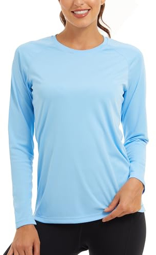 KEFITEVD T-shirt à manches longues pour femme - Protection solaire UPF 50 - T-shirt à manches longues pour femme - T-shirt de sport à manches longues pour la randonnée, le trekking, Bleu cascade, XL