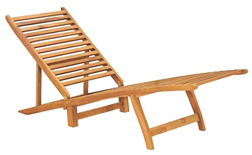 Tidyard Chaise Longue Bois de Teck Solide, Bain de Soleil inclinable de Jardin Extérieur, Lit de Jardin Transat de Plage Relax pour Camping, Balcon, Terrasse Style B