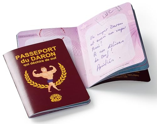 Les mots sont des cadeaux | Passeport du Daron Qui Déchire | Idée Cadeau Humoristique Anniversaire Papa | Cadeau Personnalisé Fête des Pères | Vrai-Faux Passeport comme Livre d'Or