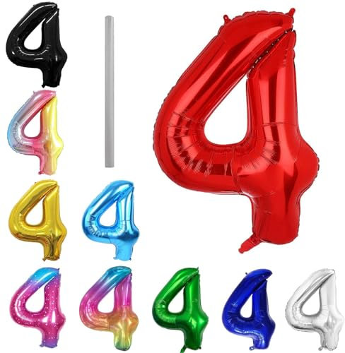 Geburtstag zahlen Luftballon 4 jahre-Rot XXL Jumbo Folienballon 40 Zoll – 101 cm Luftballons 4 Geburtstag Junge Mädchen Babyparty Geburtstagsdeko Jubiläumsparty Dekoration