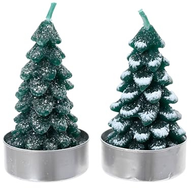 Kaemingk Teelichter Kerzen Paraffin 7cm Tannenbaum Form 4er Set 1 Stück Sortiert - Adventskerzen für den Teelicht Adventskranz - Tischkerzen Dekokerzen - Tischdeko & Weihnachtsdeko - Grün