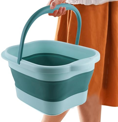 CollapsibleFoot Bath Soak- 43 * 33.5 * 22 Cm Foldable Foot Bowl with Handles,Foldable Foot Soak Bowl,Foot Spa Soak,Foldable Foot Bath Bucket,Stress Relief Foot Spa for Family Pedicure (Blue + Green)