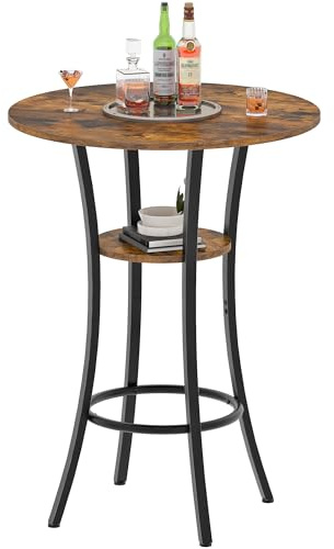 CHOEZON Round Bar Table, 2-Tier High Top & Counter Height Dining Table, for Bistro, Pub, Kitchen, Living Room, Rustic Brown and Black TBT03BF