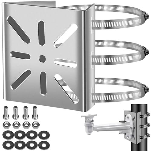 2 soportes de mástil universales para cámara de vigilancia, soporte de esquina de montaje en metal con 3 abrazaderas de tubo ajustables de acero inoxidable vertical para cámaras CCTV