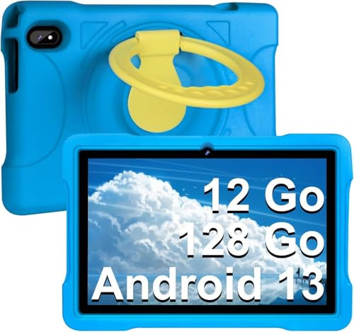 fezawio Tablette 10 Pouces Android 13 | 12 GB (6 + 6) RAM 128 GB ROM Extensible jusqu'à 512 GB | Contrôle Parental | WiFi 5G | Dual Camera | Eva Cover - Bleu
