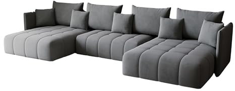 KP-Meble - Ecksofa mit Schlaffunktion - Gona U - Schlafsofa 346 x 188 cm - T30-Schaumstoff - Automatisches Zusammenklappen für einfaches Entfalten - 346x188x93cm - Monolith 84 (Grau)