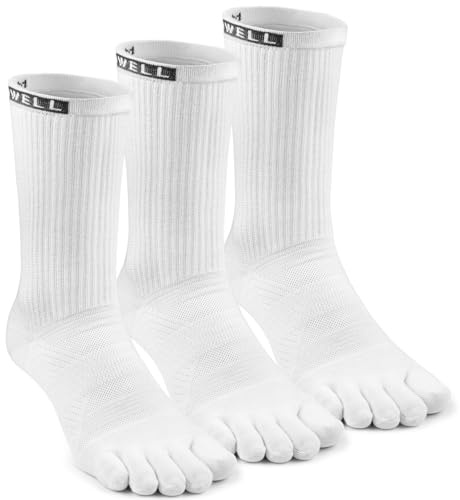 VWELL Toe Socks for Men Women Running COOLMAX Mid-Calf Finger Socks Athletic Breathable Five Toe Design Quick Dry, 3Pairs