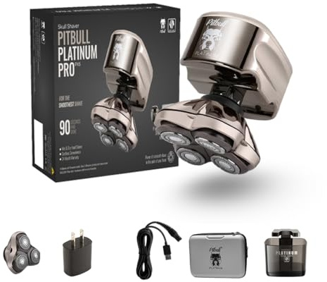 Skull Shaver Pitbull Platinum Pro PX5 – Afeitadora Eléctrica para Hombre, Inalámbrica, Recargable, Uso en Seco y Húmedo, Ergonómica para Cabeza, con Soporte de Lavado, Estuche de Viaje y Hoja Extra