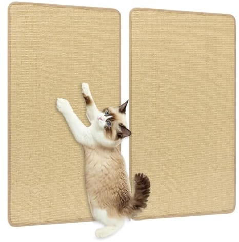 COSTWAY 2 st klösbräda vägg, klösmatta katt, 80 x 50 cm, sisalkattmatta, självhäftande, sisalmatta för matta, tyg, soffa och soffa, klösdyna, kattklösbrädor, natur