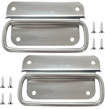RYHHH 2 Pièces Poignées Pliantes, Poignée de Boîte, Poignées de Caisse Pliantes, pour caisses tiroirs, boîtes placards, portes, bacs de rangement, pour Boîte à Outils, Avec vis(Argent,100 x 59 mm)