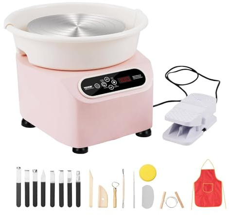 Lissontine Torno Alfarero Ceramica Horno Kit En Casa De Cerámica Eléctrico Máquina para Hacer con Pedal Alfarería Silencioso Principiantes Adultos Pink