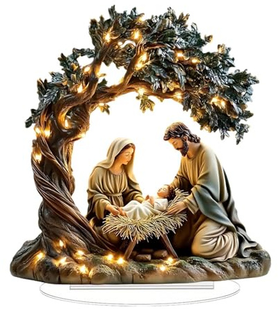 Xmas 2D Nativity Decoration Desktop Ornament Christmas Crib Nativity Set Acrylic Nativity Scene Table Decoration Jesus Christmas Decorations for Office Home Table Decor, 17.6cmx20cm