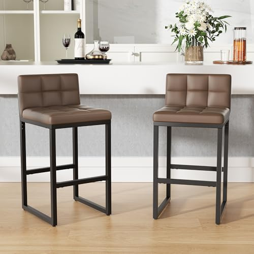 YUUIJOAA Barhocker mit Rückenlehne 2er Set Barstuhl mit Stabiler Metallrahmen Gepolsterter Sitzfläche Kunstleder Barhocker Sitzhöhe 65cm barhocker Gepolsterter Küchenhocker, Hellbraun