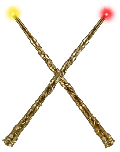 KingVows Light Up Magic Wizard Wand with 4 Color Lights & Sound Illuminating Witch Sorcerer Toys for Kids Roleplay and Party Fun, Golden, 2 Pack