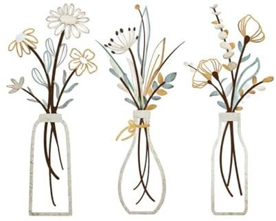hocadon 3 piezas Decoración de Pared con Jarrón de Metal Adornos Pared 35x15cm Escultura Moderna en Hierro para Salón, Balcón, Dormitorio, Oficina, Porche