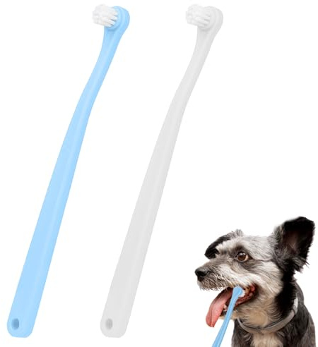 2 Stück Hundezahnbürste, Hunde Zahnbürste Kleine Hund Haustierzahnbürste Katzenzahnbürste Blau, Weiß Mini-Zahnbürste Weiche Tiefenreinigungsset Tragbar Reisefreundlich Einfach zu Verwenden für Welpen