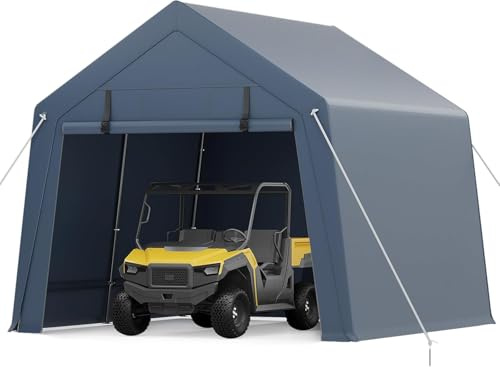 Abri de Rangement Extérieur 3x3 m, Carport Portable avec Porte Zippée Ventilée à Enroulement et Fenêtres, Bâche Imperméable Robustes