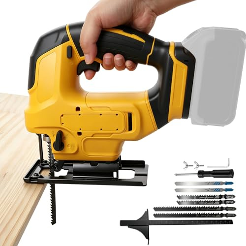 Sierra de calar inalámbrica compatible con baterías DEWALT de 18 V/20 V, 20.000 rpm, motor sin escobillas, 4 posiciones de carrera, regulación de velocidad continua, carrera de 23 mm, 0-2750 carreras