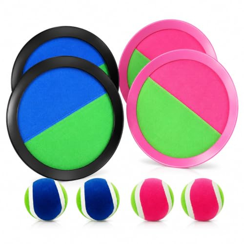 Aazhuoqimei Balle Raquette Scratch Jeux,Jouet Catch Ball et Toss,Raquette de Plage 4 Pagaies et 4 Balles,pour Jardin Extérieur Cour Plage