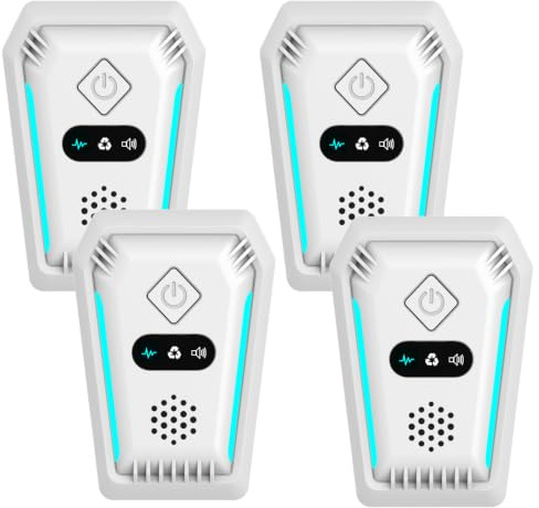 Repelente Ultrasónico de Plagas, 4 Pack Electrónico Repelente Mosquitos Control de Plagas 3 Modos, Repelente Ultrasónico Mosquitos para Interiores, Moscas, Ratones, Cucarachas, Arañas, Roedores