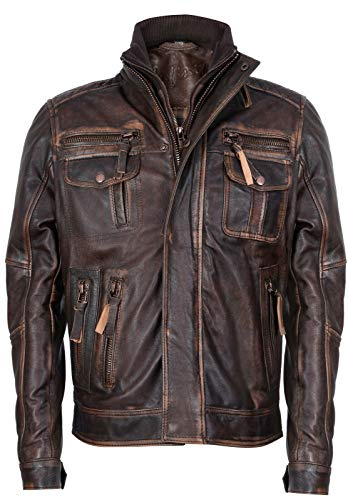 Men's Warm Vintage Brando Leather Biker Jacket