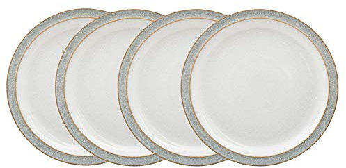 Denby - Elements Medium Light Grey Plates Set of 4 - Dishwasher Microwave Safe Crockery 22cm - Pale Grey, White Ceramic Stoneware Tableware - Chip & Crack Resistant Lunch Plates