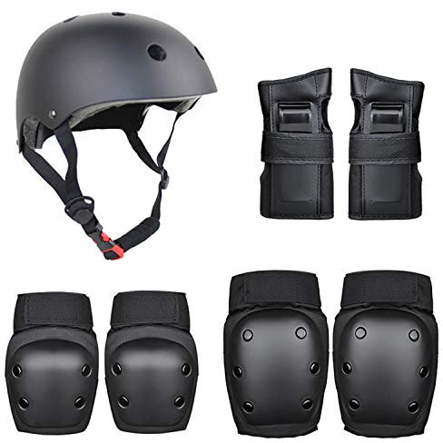 Kaiyei Kinder Skateboard Protektoren 7-teiliges Set, Helm & Knieschützer & Handgelenkschoner & Ellbogenschoner Schutzausrüstung für Rollschuhe Fahrrad Inliner Skate Schwarz M