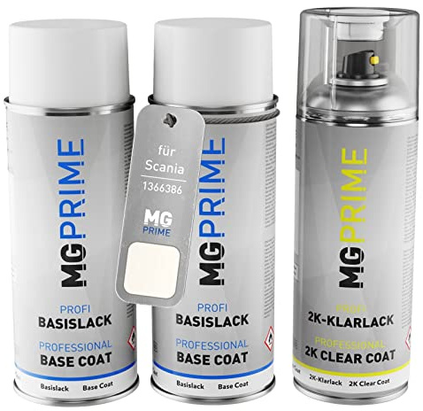 MG PRIME Billack sprayburkar för Scania 1366386 Ivory White + 2K-klarlack