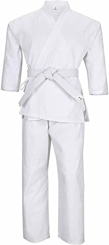 TMA Martial Arts Karate Elastic Drawstring Uniform for Kids & Adult Lightweight Student Gi with Free Belt (White, 3)