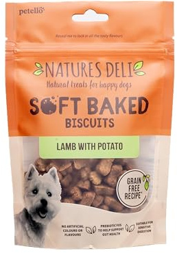 Natures Deli Soft Baked Biscuits Lamb with Potato Dog Treats, Oven Baked Grain Free Low Fat Treats for Dogs, 100 g (Pack of 1)