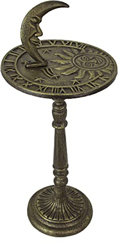 Zeckos 23 inch Tall Bronze Finish Cast Iron Sun, Moon Face and Stars Celestial Sundial - Decorative Garden Pedestal Sun Clock - Great Accent For Outdoor Décor