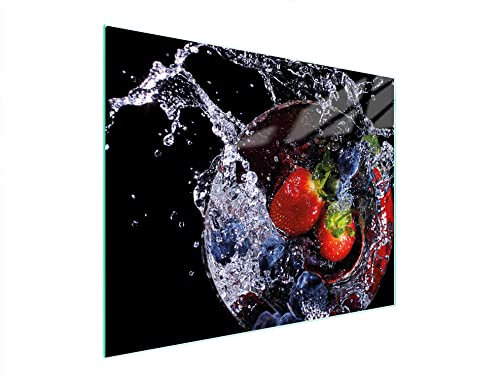 DarHaus Planche à découper en verre Ceranfeld 1 pièce 52 x 40 cm, plaque de découpe en verre, protection anti-éclaboussures, plaque en verre universelle, cuisine, Fraises Noir