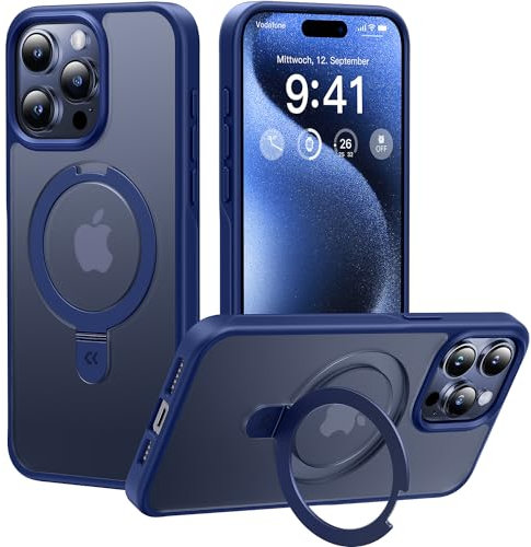CASEKOO 2025 Neu Magic Stand für iPhone 15 Pro Hülle für MagSafe [Militärschutz] [Unsichtbarer Ständer] Stoßfeste Kratzfeste Schutzhülle Dünne Griffige Handyhülle Matte Case - Blau