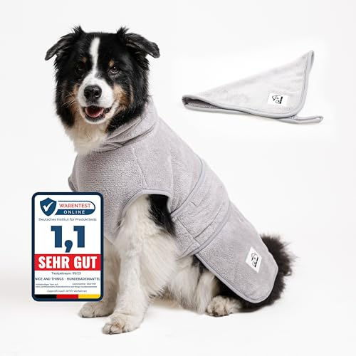Accappatoio per cani – Accappatoio premium per cani – extra assorbente e super morbido per cani di taglia media e grande, taglia XL, lunghezza schiena 70 – 79 cm (XL)