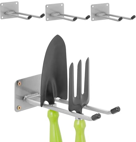 Relaxdays Organizador de Herramientas, Set de 4, Gancho Doble de Pared, 24 cm, Soporte Taller o Garaje, Acero, Plateado