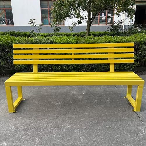 Trädgårdsbänk, uteplatsbänk, parkbänk med ribbad, Loveseat-bänk, metallram, för veranda, gräsmatta, balkong och bakgård (färg: gul, storlek: 150 cm/59 tum)