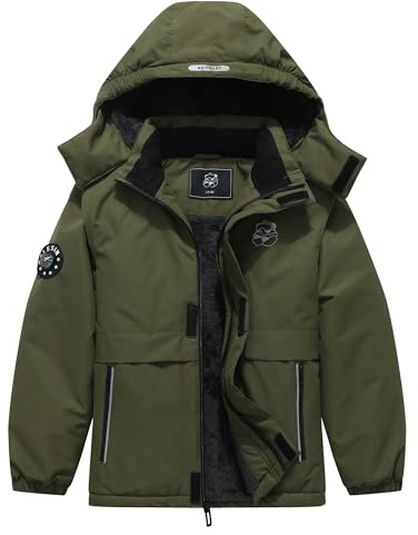 BYLESIN Kids Waterproof Ski Jacket Warm Winter Coat Boys Snowboard Jackets Outdoor, Green (Army Green), 11-12