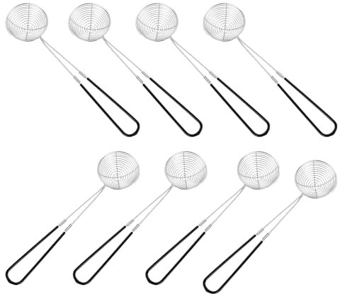8 Pezzi Schiumarola Ragno in Acciaio Inox, Cucchiaio Spider Strainer per Pentole Calde, Manico Lungo Schiumarola Cucchiaio per Friggere Cibo, Pasta, Spaghetti, Noodle
