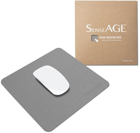 SenseAGE klein Mauspad 22x22cm | 0.2cm Ultradünnes Mousepad | Unterlage für Laser-/Kabel/Kabellos Maus | klein Mouse Mat ideal für Büro und Homeoffice | Slim Mausmatte (Hellgrau (mit Logo))