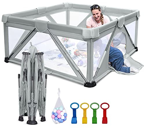 Heyo.Ja Baby playpen Foldable, Large Play Yard, playpen for Babies and Toddlers, Play pens for Babies and Toddlers, Indoors and Outdoors, Cold Grey (120 x 160 x 68 cm)