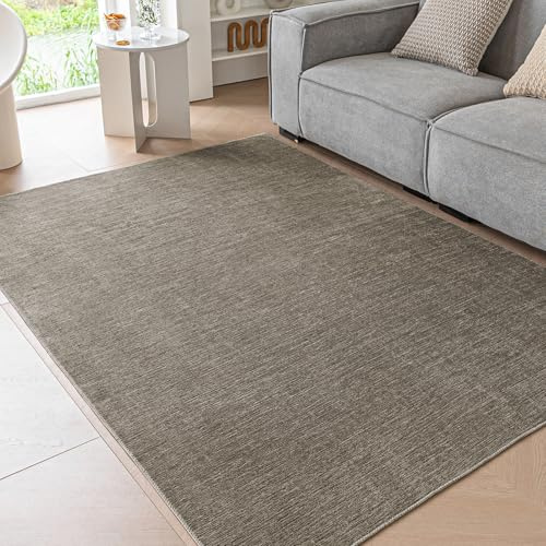 Ceneco Taupe Non Slip Bedside Rug Low Pile Washable 140x200cm Carpet | Thin Rug 0.5cm Thickness, Safety, Durable, Easy to Clean, for Living Room Playroom Dining Room