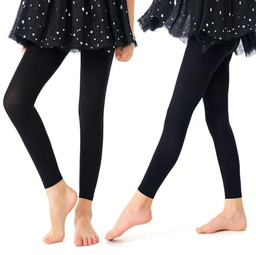 Risipu 2 Pairs 60D Footless Dance Tights Girls Ultra Soft Ballet Dance Tights for Girls Age 3-14 (Black)
