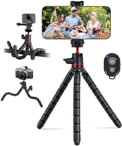 Trípode para teléfono móvil, mini trípode para smartphone y cámara, soporte para teléfono móvil con mando a distancia inalámbrico y adaptador Go Pro, trípode para cámara (rojo)