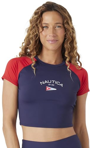 Nautica Cropped Rashguard – Quick-Dry, UPF Protection, Swim Shirt, Pool, Beach, Hiking, Yoga, Volleyball Maglietta Rash Guard, Mare Profondo, M Donna