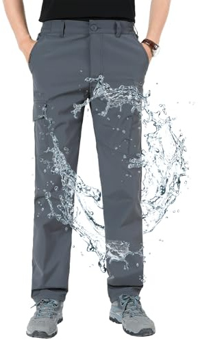 Aotoyou Pantaloni da trekking da uomo, impermeabili, ad asciugatura rapida, per attività all'aria aperta, in softshell, da trekking, da uomo, con 6 tasche, grigio., 3XL
