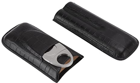 WPKD BLUEIY Cigarrfodral i läder bärbar med cigarrskärare, resa 2 fingrar cigarrhållare, svart, idealisk som present till pojkvän, kompakt cigarrhållare, design