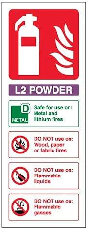 V Safety L2 - Señal de seguridad para extintor de incendios en polvo, 100 x 280 mm, 2 mm, plástico rígido