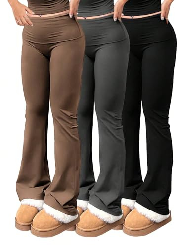 FAQUDY Women's 3 Piece Yoga Pants Set High Waisted Elastic Waist Flare Bootcut Leggings Gym Workout Casual Wear (US, Alpha, Medium, Regular, Regular, A)